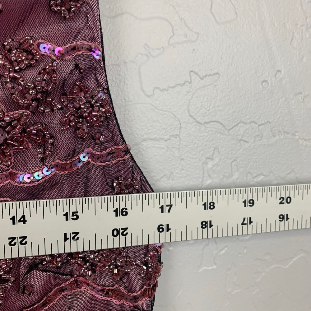 Y2K Marina Cocktail Midi Dress Women's Size 8 Pink Black Beaded Sheer Overlay - Picture 6 of 11